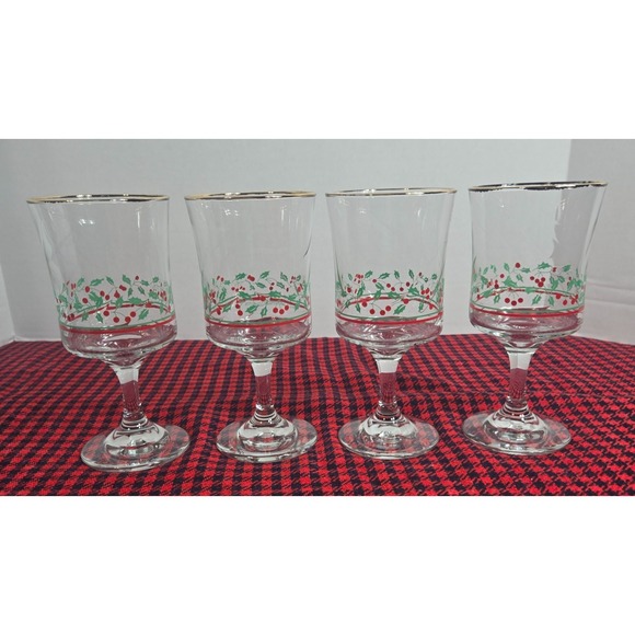 Arby's Other - Vintage 1986 Arby's Holly/Berry Christmas Goblets w/Gold Trim 12oz Set of 4